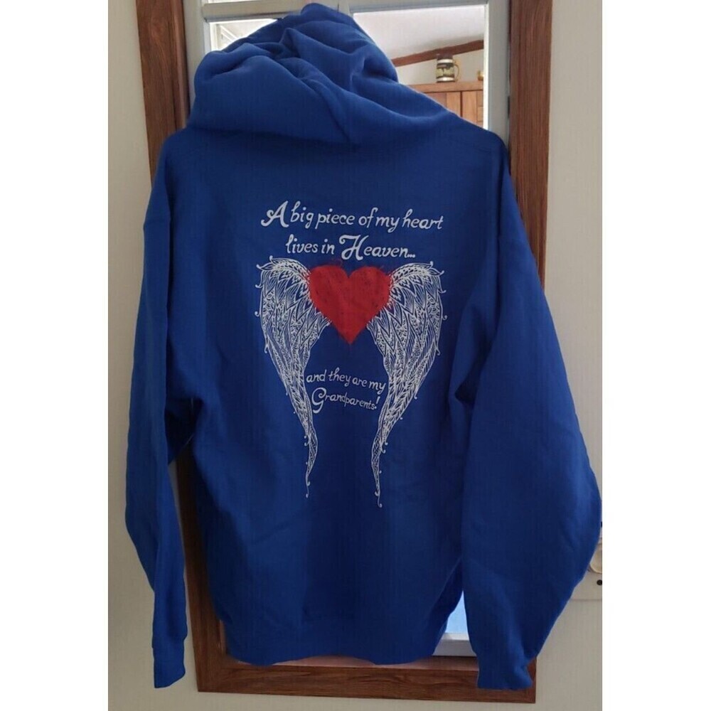 Hoodie Sweatshirt Size L Big Piece of my Heart Grandparents Memorial Royal Blue - Picture 3 of 5